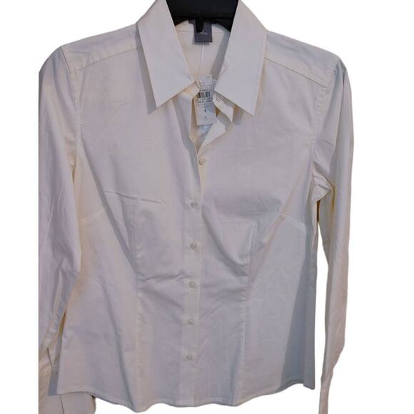 Ann Taylor Top Button Front Sz 4 White NWT - Picture 1 of 5